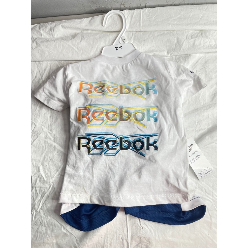 Reebok Kids 2T White 2 Piece Short Set Graphic Logo T Shirt Shorts Athletic